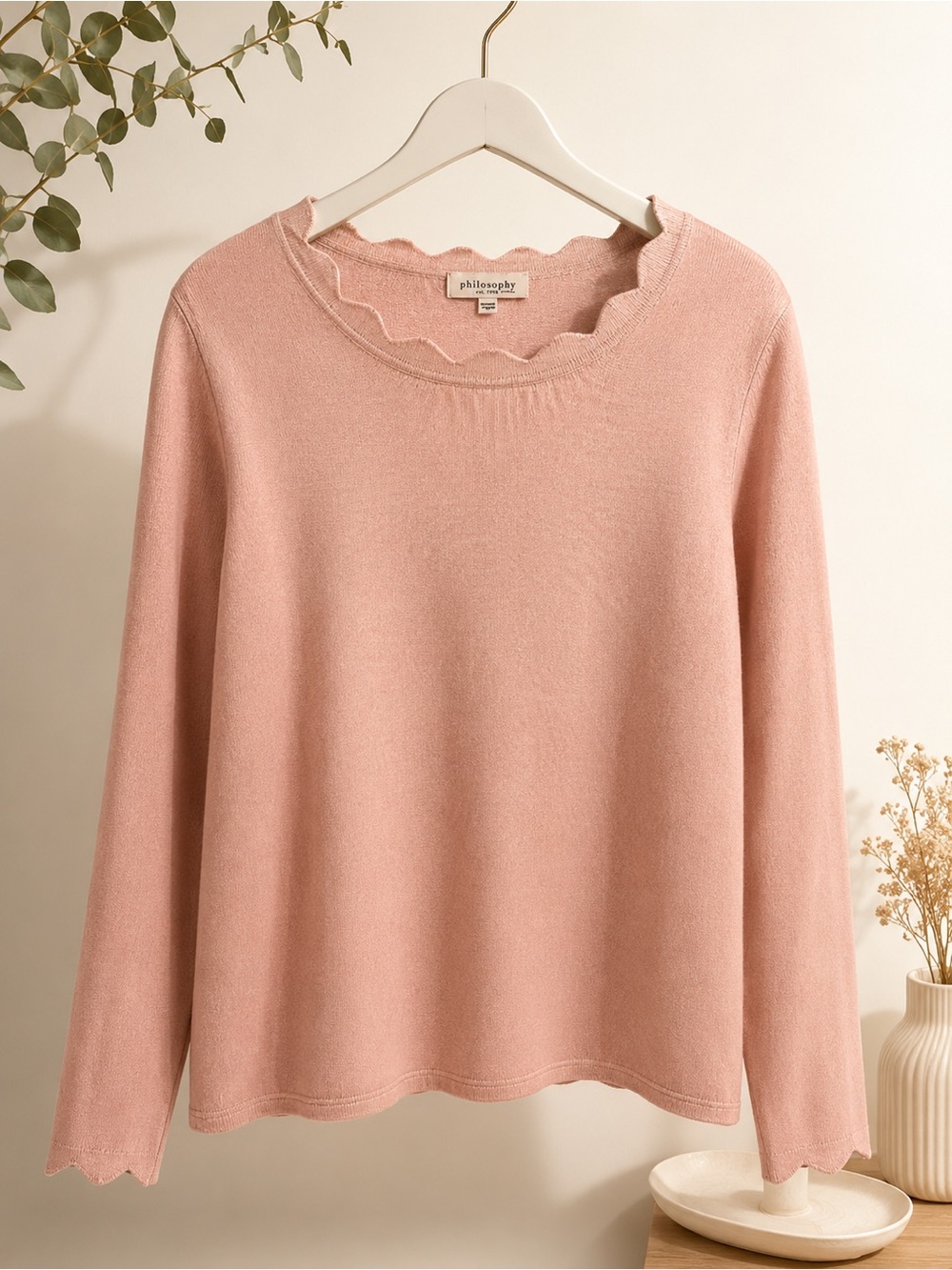 Philosophy Scallop Neck Pullover - Dusty Blush